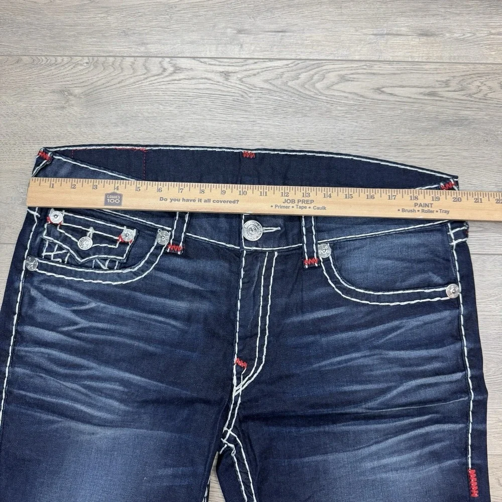 True Religion Ricky Super T Jeans Men's Sz 38 Dark Wash Thick Stitch Whisker
